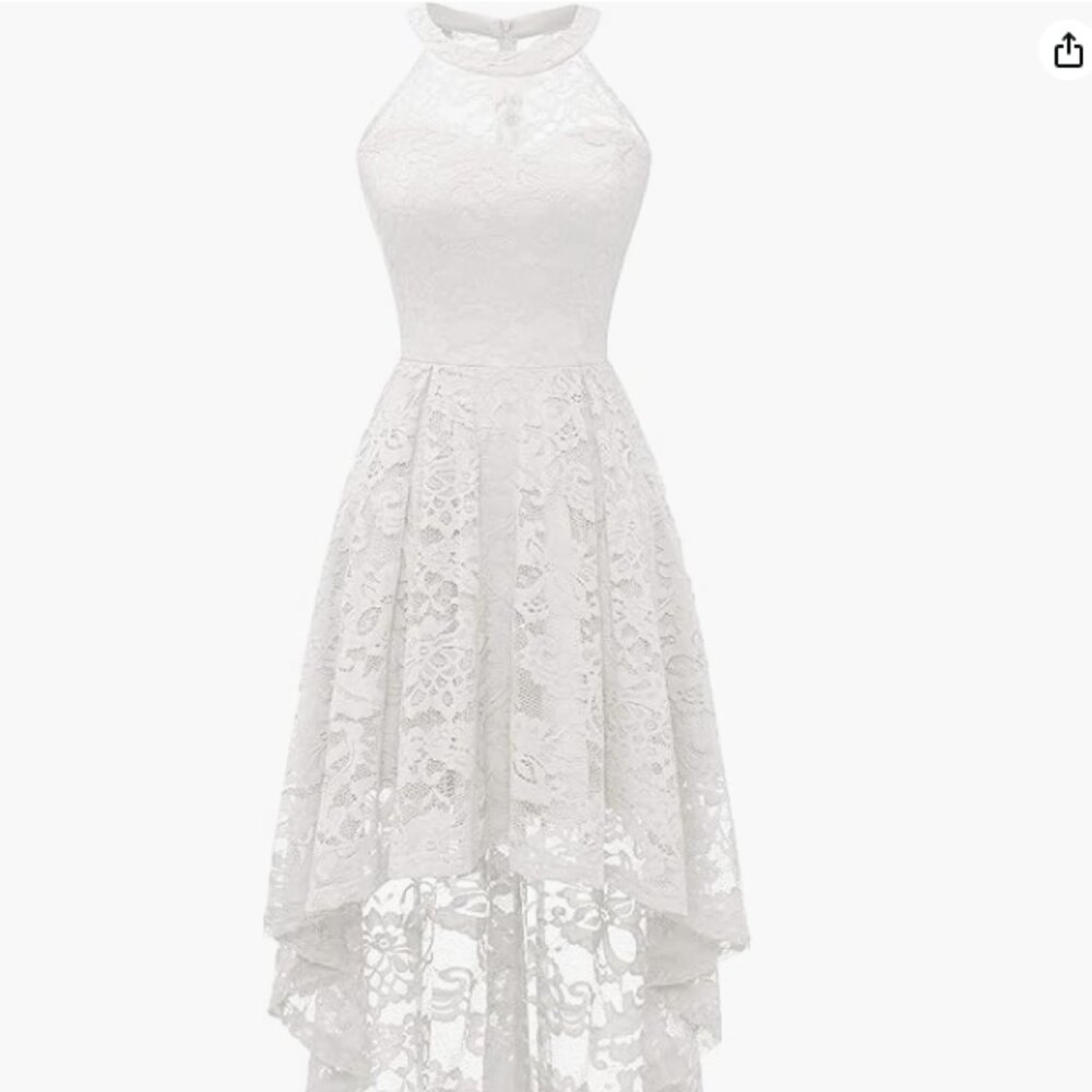Dressystar Halter Lace Hi-Lo Dress White Sz XS